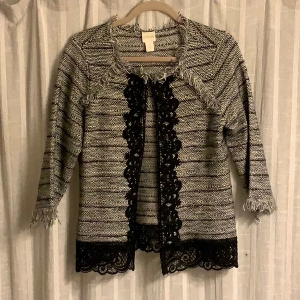Chicos cardigan-style linen w lace jacket - size 1